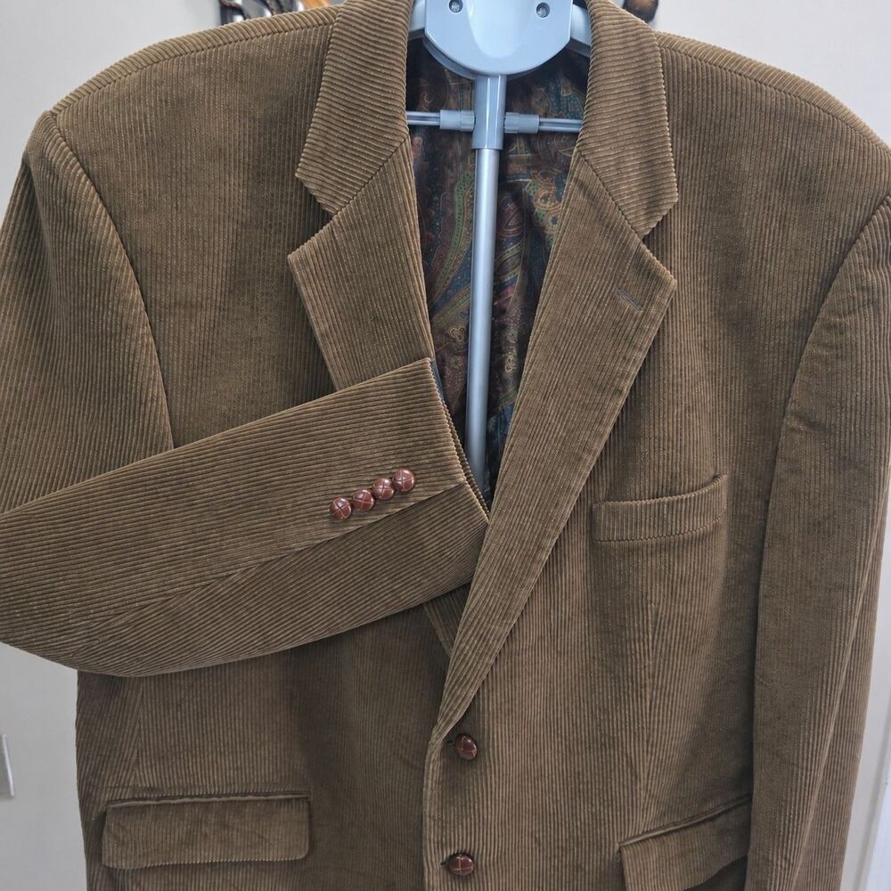 Lauren Ralph Lauren Corduroy Sport Coat Blazer Mens 50R Brown Cotton Paisley